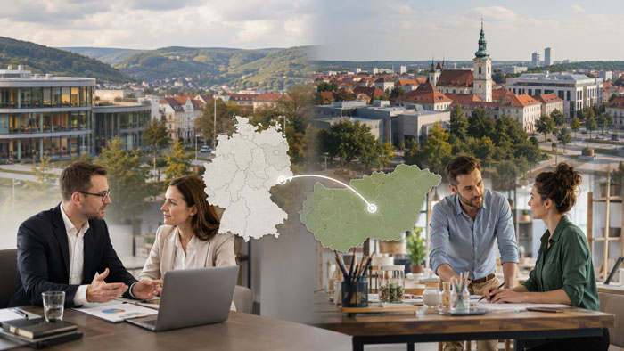Kundengespräch und lokaler Betrieb: bayerischer Dienstleistungsbetrieb, Handwerk und natürliche Stadtatmosphäre