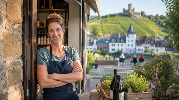 Kundengespräch und lokaler Betrieb: dichte Stadtlandschaft, lokales Unternehmen und urbaner Alltag